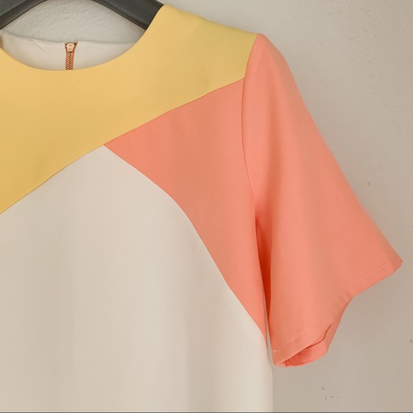 Woman Blouse in White, Yellow & Coral.  Size M - Picture 3 of 7